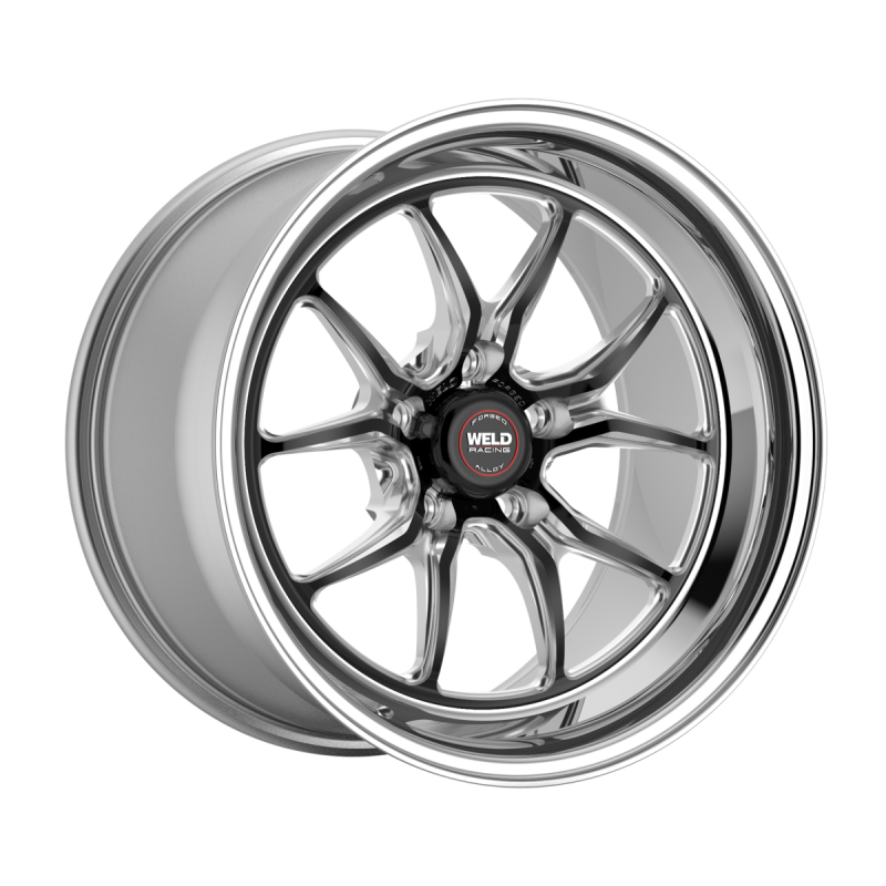 Weld S85 forged wheel 17x10 inches, black center with polished shell, 5x114.3 bolt pattern, 6.3 BS, 3.18 HB, non-BL wheel