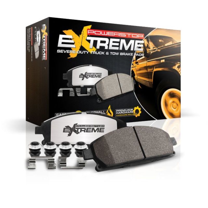 PowerStop Z36 performance front brake pads with hardware for 2003-2006 Dodge Sprinter 2500 truck, designed for towing and heavy use.