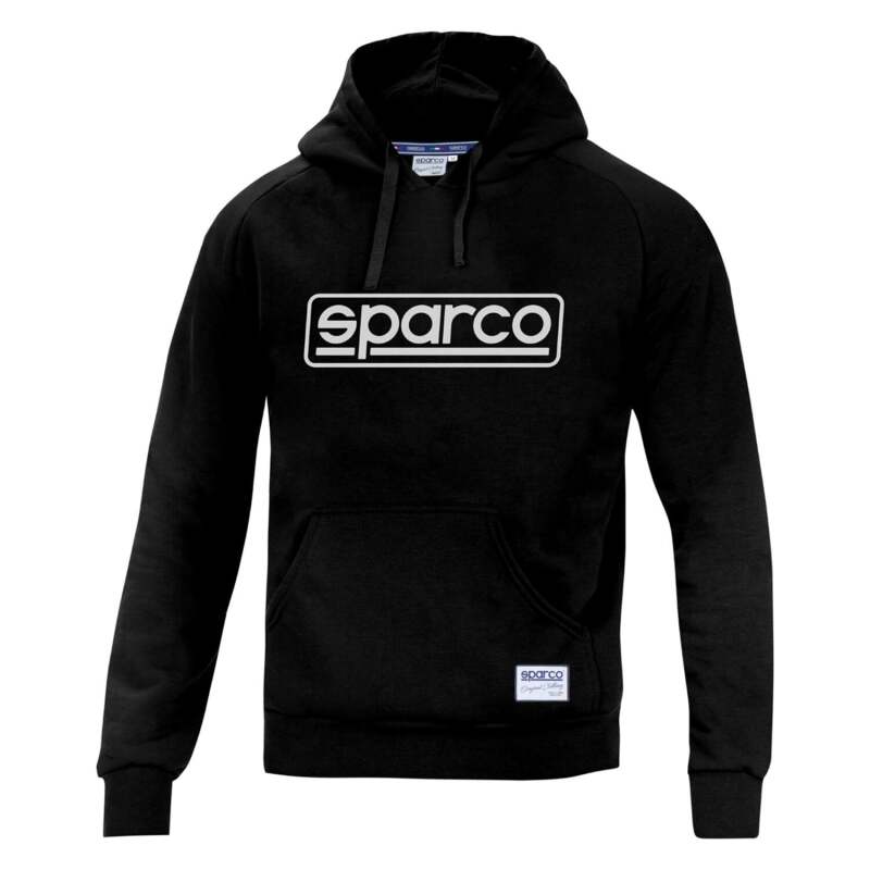 Black Sparco Hoodie Frame SMALL sweatshirt with a front pocket and adjustable drawstrings, casual and comfortable for everyday wear.