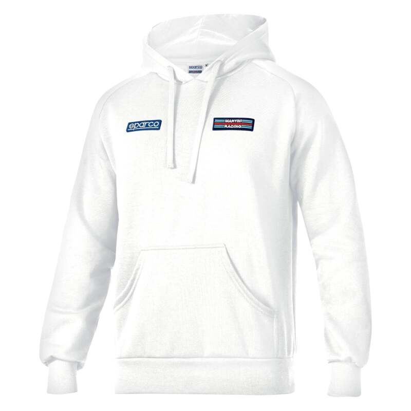 White Sparco hoodie with Martini stripes, large size, casual sweatshirt with branded design and comfortable fit.