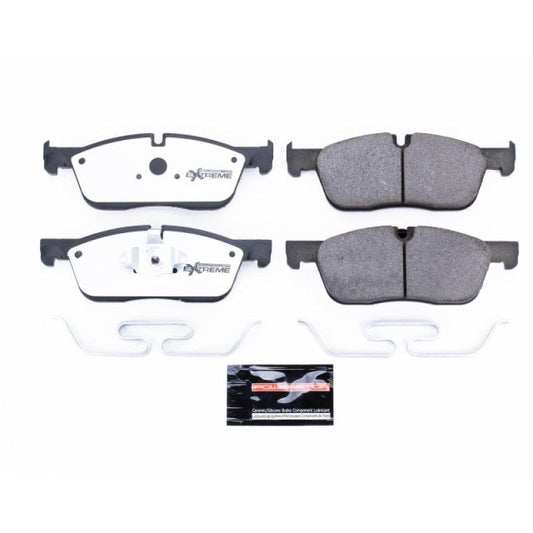 PowerStop Z36 performance front brake pads with hardware for 2017-2019 Jaguar F-Pace, designed for truck and tow capabilities.