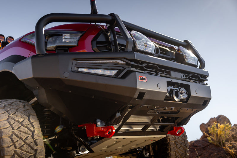 ARB Summit MKII Combar Winch Bumper bull bar for 2024+ Toyota Tacoma, rugged vehicle protection, with mounting points visible.