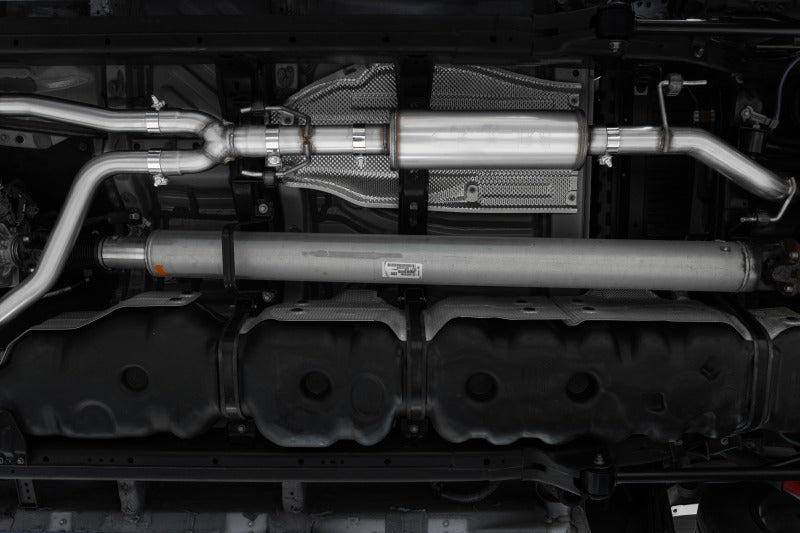 MBRP 2022 Toyota Tundra 3.5L dual cat-back exhaust with 4-inch single side exit rolled tip in aluminized steel.