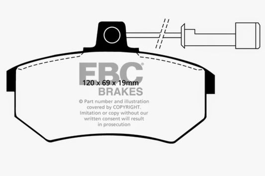 EBC Ultimax2 front brake pads for Audi 80 2.0 (1988-1992), OE type, showing the metal backing and brake pad friction material