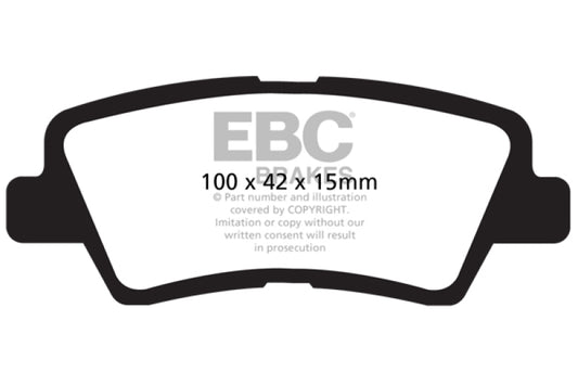 EBC 12+ Hyundai Accent 1.6 Greenstuff rear brake pads for improved performance and braking efficiency.