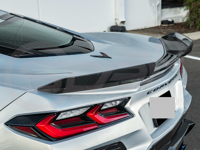 2023-Up CORVETTE C8 Z06 / E-RAY / ZR1 | CARBON FIBER 1.5 INCH EXTENDED REAR SPOILER WING WICKER BILL WINGLETS PAIR