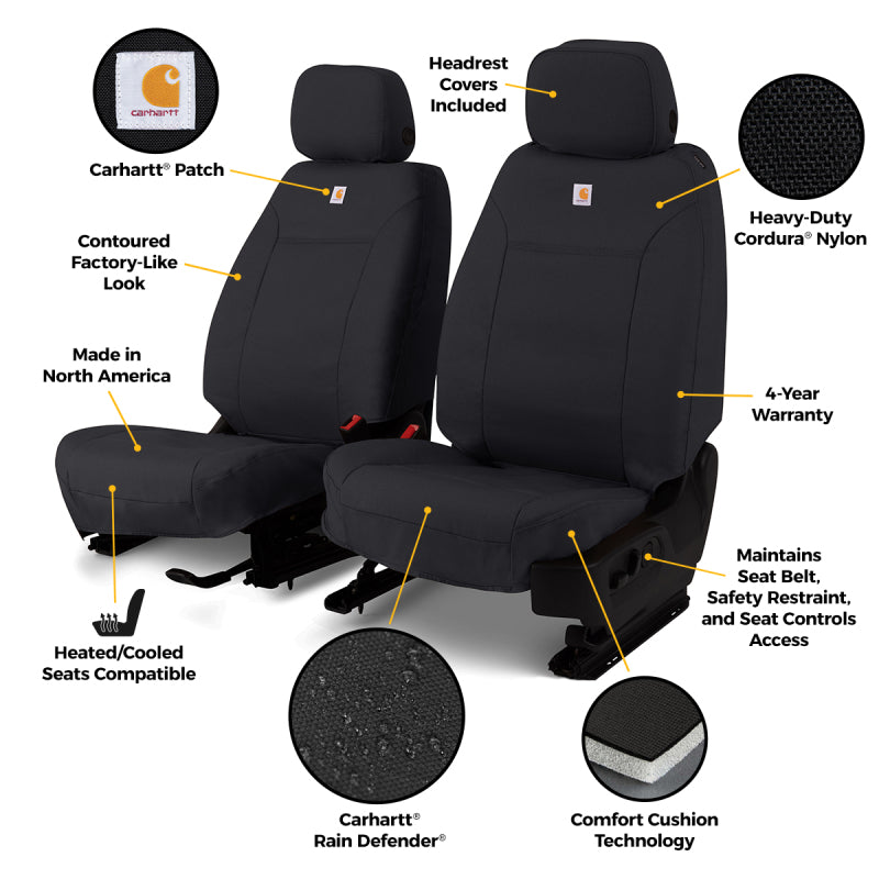 Covercraft Carhartt Super Dux custom second row seat cover for Toyota Grand Highlander in durable fabric with detailed stitching.