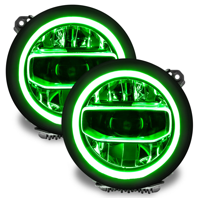 Oracle Lighting RGB+W Headlight DRL Upgrade Kit for Jeep Wrangler JL and Gladiator JT, featuring ColorSHIFT multi-color LED lights.