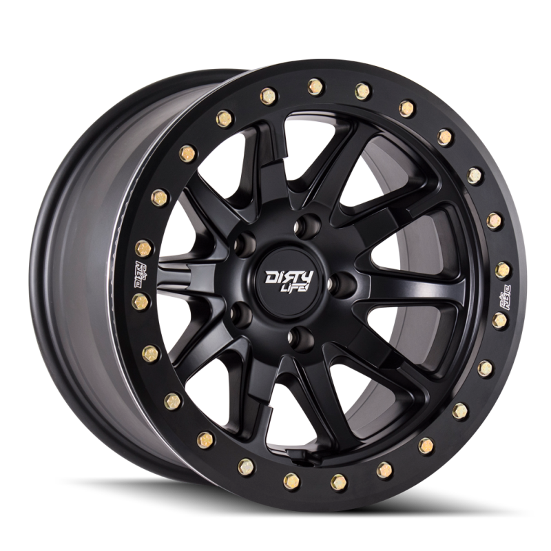 Dirty Life 9304 DT-2 matte black cast wheel with beadlock, 20x9 size, 5x139.7 bolt pattern, 12mm offset, 87.1mm hub