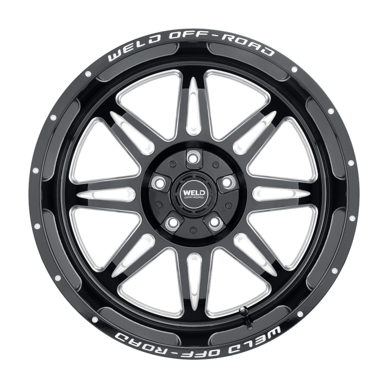 Weld Cheyenne forged wheel, 20x10 inches, gloss black milled finish with 5x127 bolt pattern and 87.1 HB for vehicles