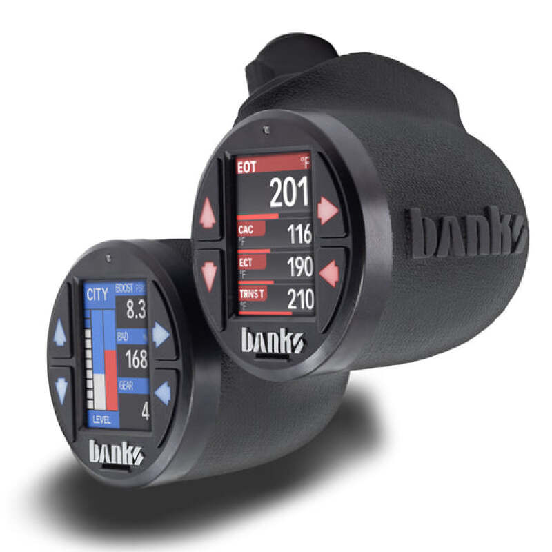 Banks Power Dodge RAM 1500 iDash Stealth Pod Mounts for dual gauge pods, showing the sleek black gauge mount installed in the vehicle.