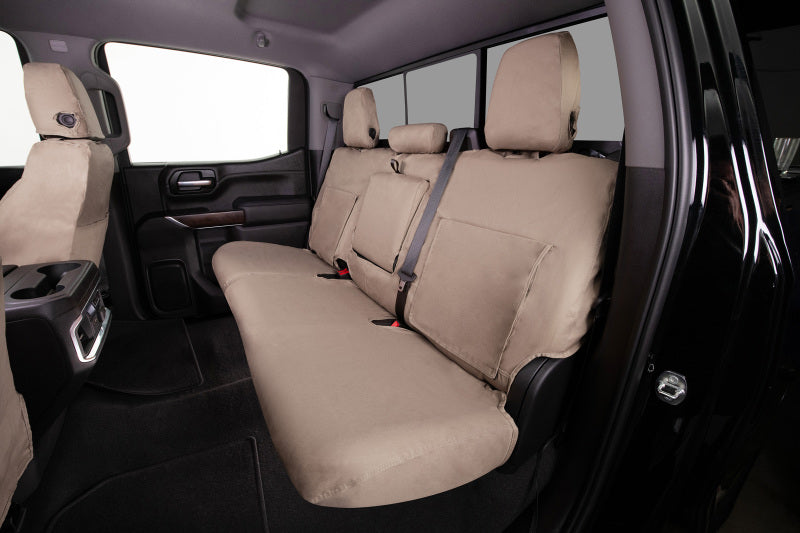 Covercraft Toyota 4Runner second row seat covers in taupe, custom polycotton fabric, designed for 1996-2002 models.