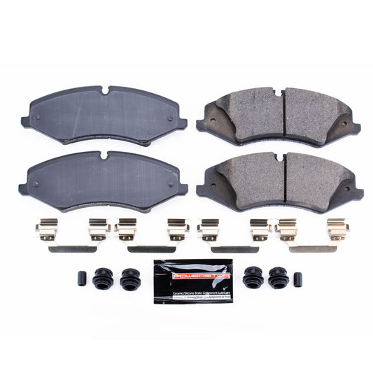 PowerStop Z23 Evolution Sport brake pads for 2010 Land Rover LR4, front performance brake pads with hardware, black and metallic finish.