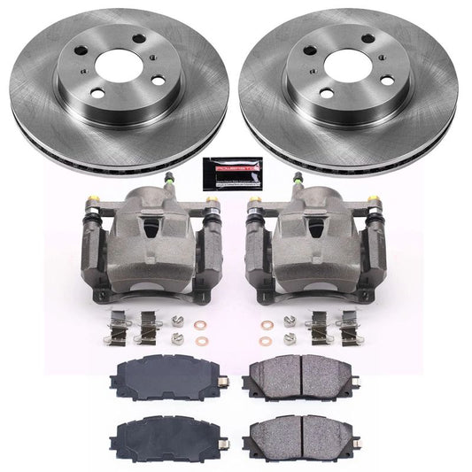 PowerStop OE front brake kit with calipers for 2013 Scion iQ, includes brake rotors and calipers, automotive repair parts.