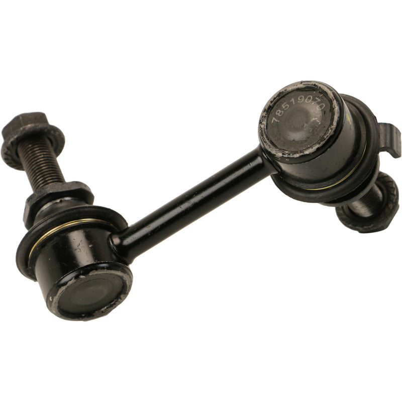 Moog Nissan 350Z front left sway bar endlink from the stabilizer bar link kit, showing the metal and rubber components.
