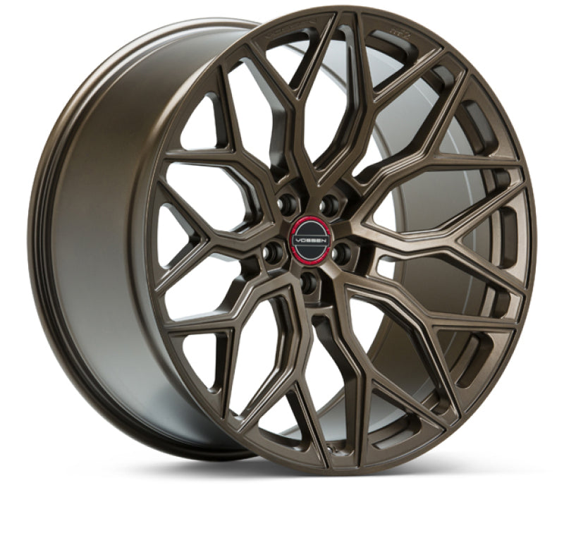 Vossen HF-2 forged 22-inch satin bronze car wheels with 5x130 bolt pattern, 71.6mm center bore, and ET50 offset.