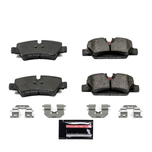 PowerStop Z23 Evolution Sport rear brake pads with hardware for 2015-2019 Mini Cooper, high-performance brake replacement.