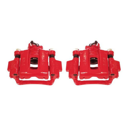 Pair of PowerStop rear red brake calipers with brackets for Toyota 4Runner 2003-2009, performance disc brake replacement.