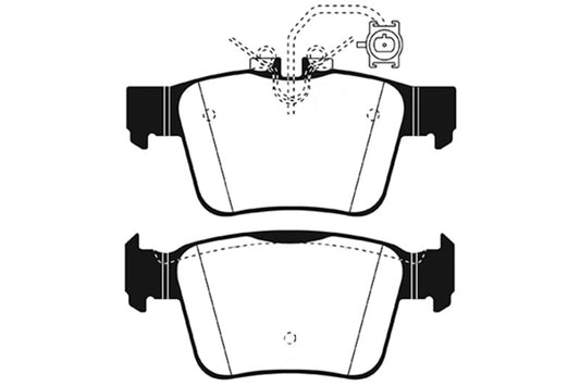 EBC 17+ Alfa Romeo Giulia 2.0L Turbo Ultimax rear OE brake pads showing metal backing and brake pad material