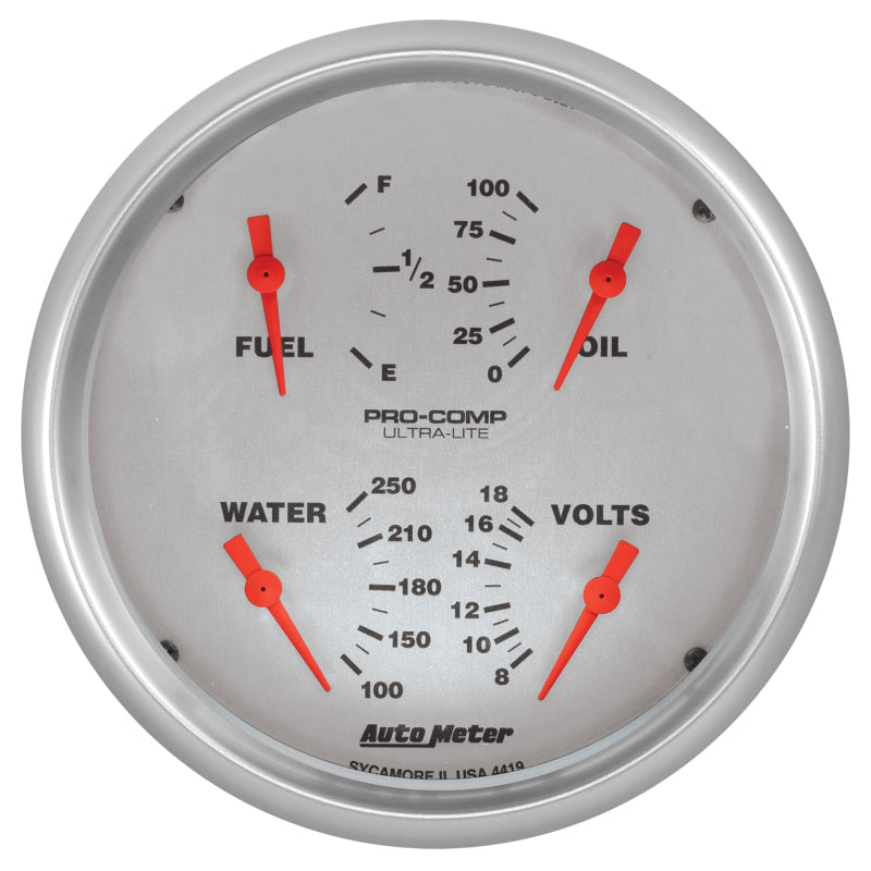 Autometer Ultra-Lite Quad Gauge 5in. 0 Ohm (E) - 90 Ohm (F) Electric