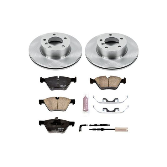 PowerStop OE front brake kit for BMW 128i, includes brake rotors and pads, designed for optimal stopping performance.