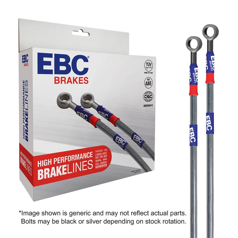 EBC stainless steel brake line kit installed on a Honda Civic Hatchback 1.5T, showing the durable braided brake hoses.