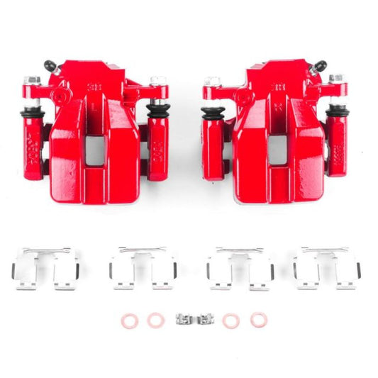 Pair of PowerStop rear red brake calipers with brackets for 2012-2018 Toyota RAV4, performance brake calipers for enhanced stopping power.