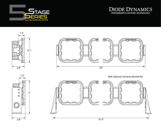 Diode Dynamics Jeep JL SS5 Sport CrossLink Windshield yellow combo lightbar kit installed on vehicle front windshield.