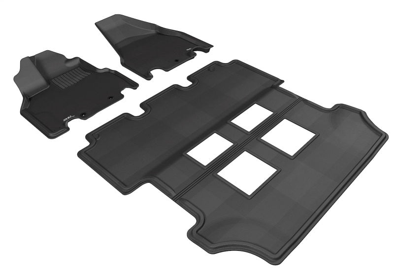 3D MAXpider Kagu black rubber floor mats for 2011-2017 Honda Odyssey, full set with textured surface and custom fit.