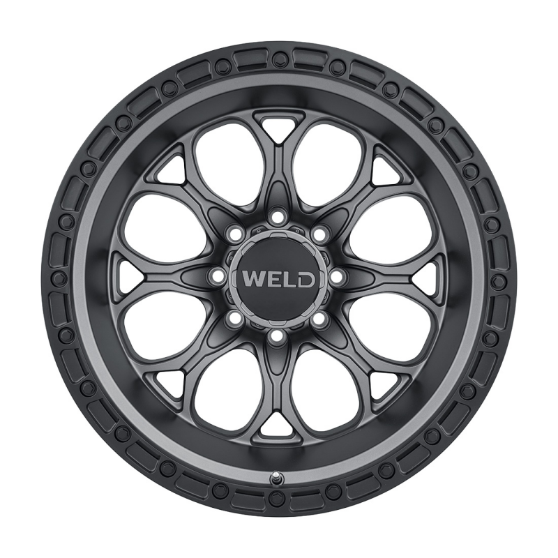 Weld Ledge 8 20x9 satin gunmetal cast wheel with 8x180 bolt pattern and 5-inch backspacing, non-BL design.