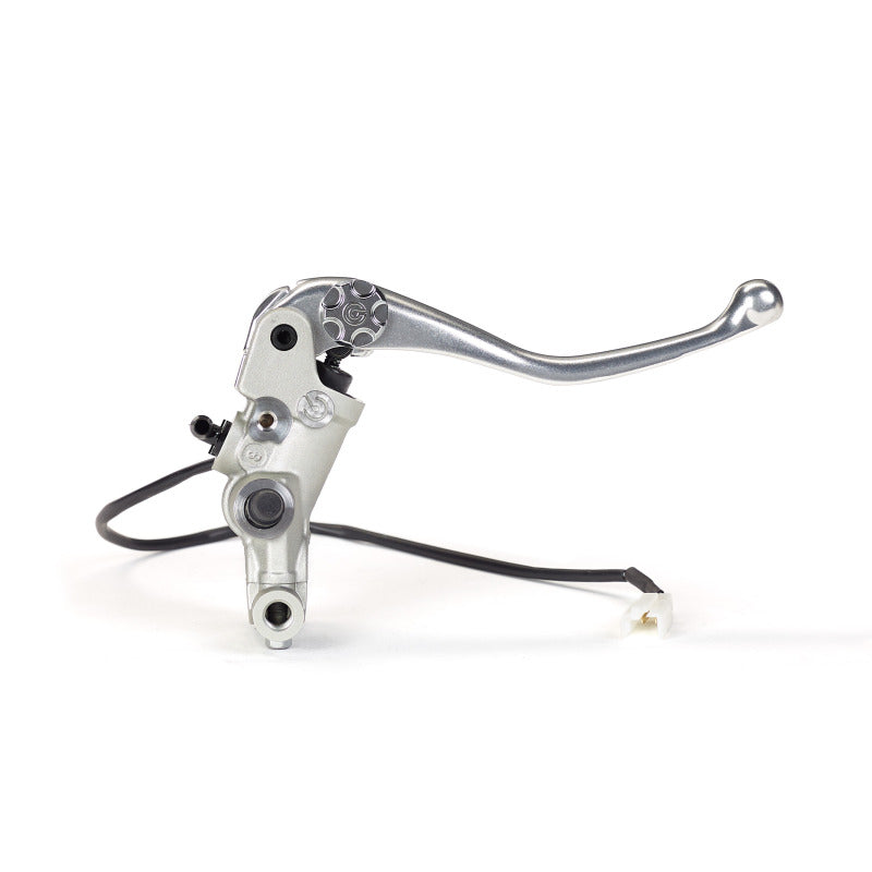 Brembo Powersports brake master cylinder with mounting and hydraulic connections for motorcycle braking systems.