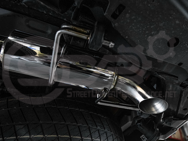Toyota 4Runner 2025-up cat-back exhaust system by Street Driven Performance with chrome or burnt blue tips, installed on vehicle.