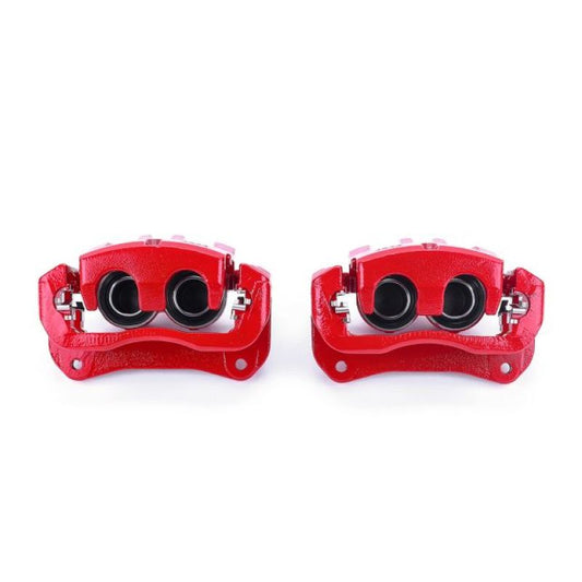 Pair of PowerStop red front brake calipers with brackets for Lexus NX200t 2015-2017, performance brake calipers for enhanced stopping power.