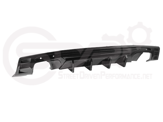 2016-2024 Chevrolet Camaro SDP Performance glossy black rear bumper diffuser with fins, designed for a sporty track-style look.