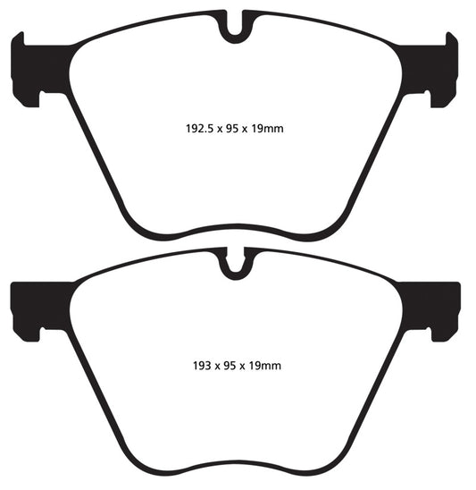 EBC Greenstuff front brake pads for BMW 760 6.0 Twin Turbo (F01) performance brake pads, showing the green friction material.
