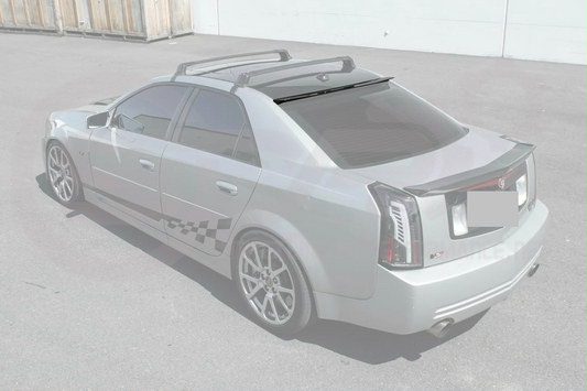 Carbon fiber top window roof spoiler wing for 2003-2008 Cadillac CTS-V by SDP Performance, designed for aerodynamic style.