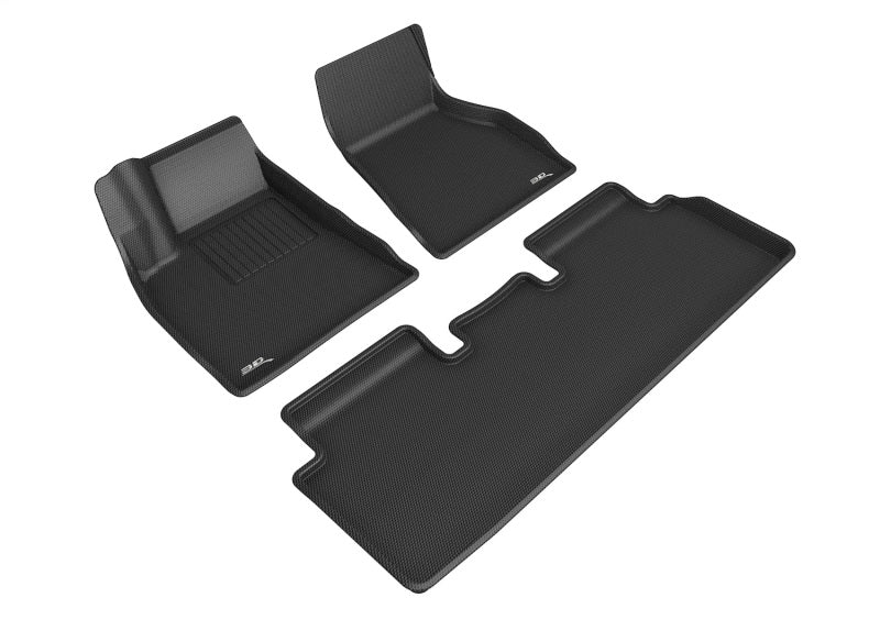 3D MAXpider black rubber floor mats for Tesla Model S 2020-2021, full set with textured surface and custom fit.