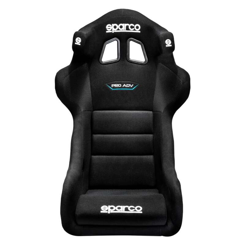 Black Sparco Pro Adv LF race seat for 2020 models, featuring supportive design and racing harness slots.