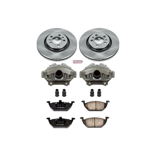 PowerStop OE brake kit with front calipers for 1998 Volkswagen Beetle, including brake rotors and hardware.