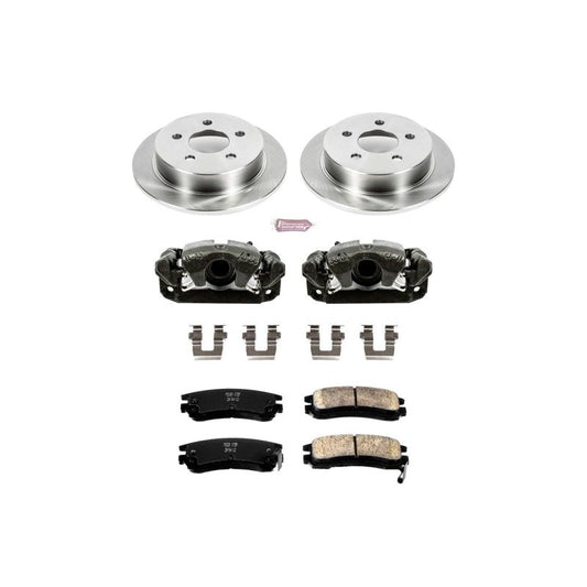 PowerStop OE rear brake kit with calipers for 2004-2005 Buick Century, including brake rotors and hardware.
