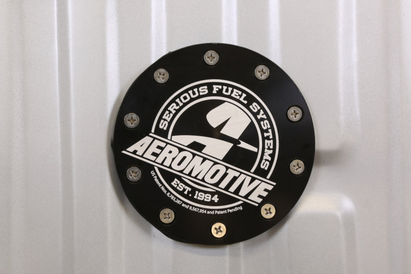Aeromotive 64-67 Oldsmobile Cutlass Stealth Gen 2 fuel tank, showcasing the sleek black design and mounting features.