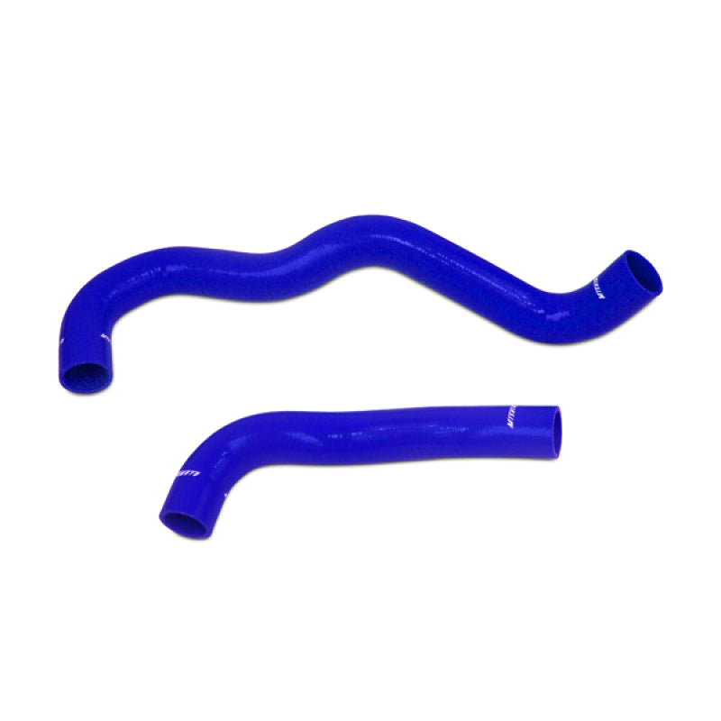 Mishimoto blue diesel hose kit for 2003-2007 Ford F250 6.0L diesel engine, featuring durable hoses with branded fittings.