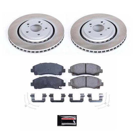 PowerStop 15-20 Acura TLX front semi-coated brake rotor kit, performance blank brake kit with ventilated rotors and black coating.
