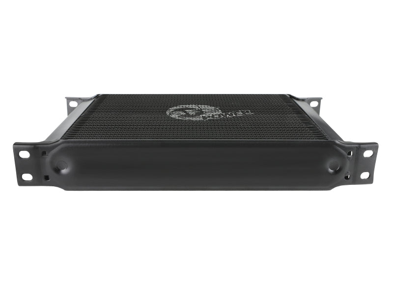 aFe BladeRunner transmission oil cooler with 10-inch length, 2-inch width, and 8-inch height, designed for efficient cooling.
