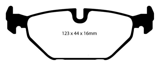 EBC Redstuff rear brake pads for Saab 9-5 2.3 Turbo Aero, high-performance brake pads with red friction material.