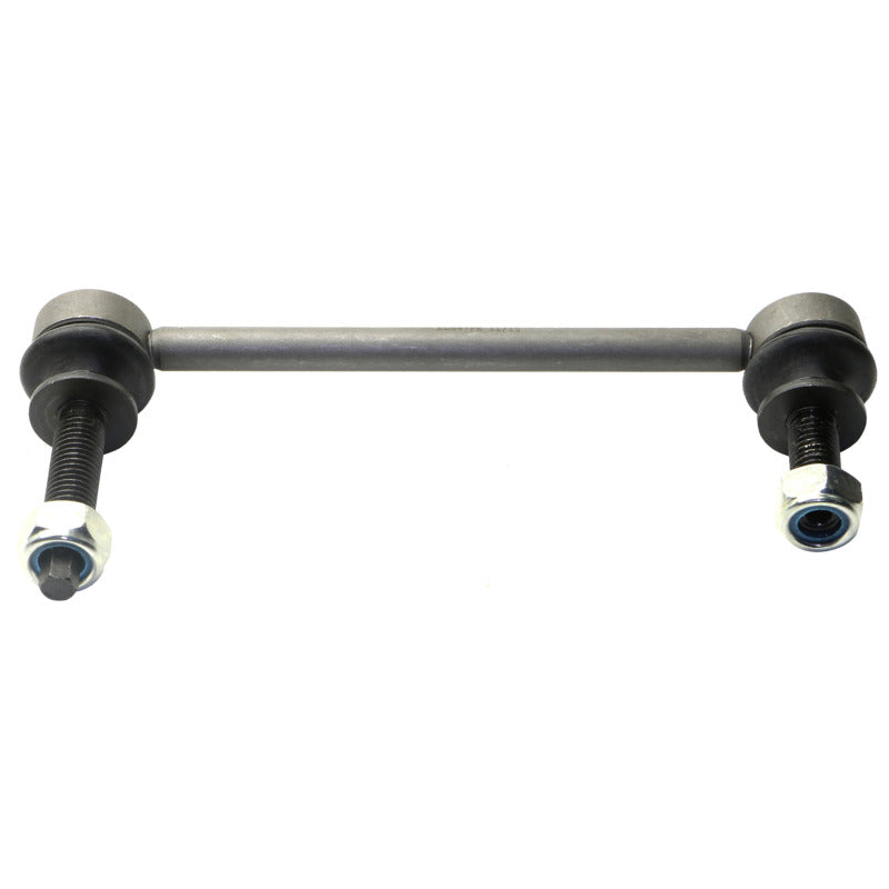 Moog Cadillac CTS front sway bar endlink, part 47860, showing metal and rubber components for stability and suspension support.