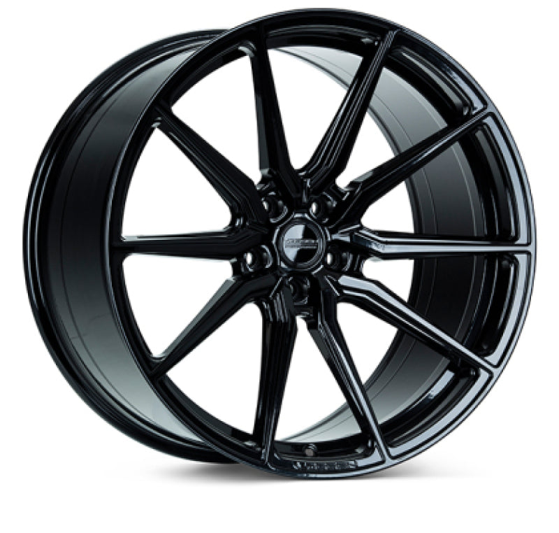 Vossen HF3 forged wheel in gloss black, 22x9.5 inches, ET53, 5x130 bolt pattern, 71.6mm center bore, flat finish.