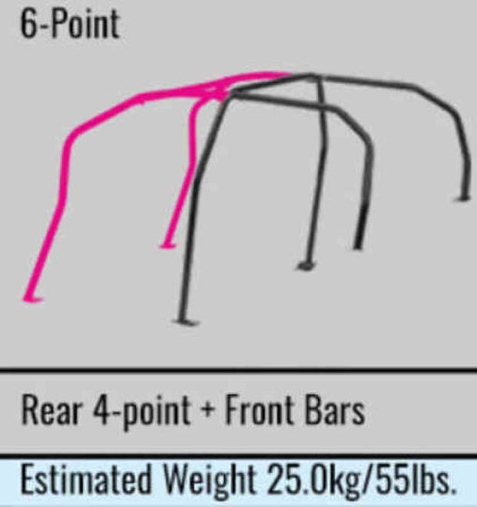 Cusco SFTY21 4-passenger black roll cage installed in Toyota JZX100 Mark II with sunroof, around dash for added safety.