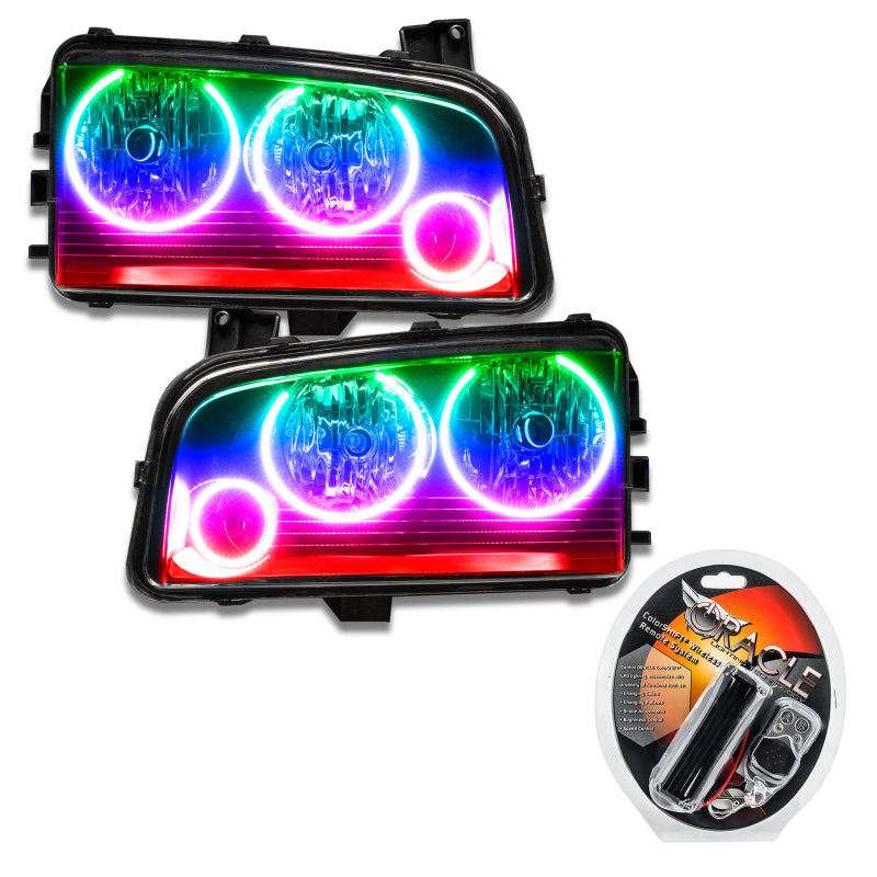 Oracle Lighting Dodge Charger 2005-2010 SMD Triple Halo Headlights with ColorSHIFT, non-HID, showcasing the LED halo design.