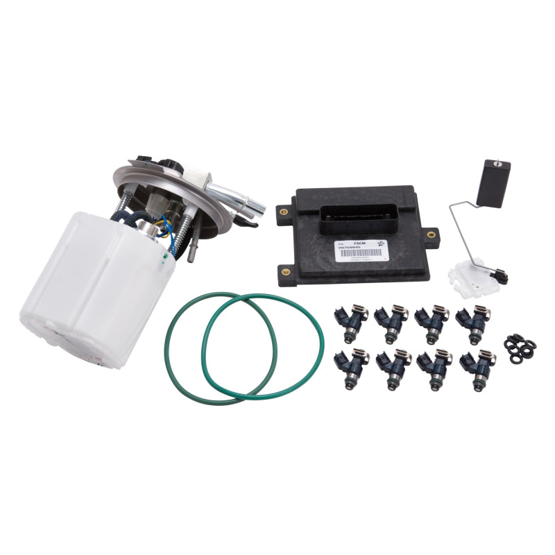 Edelbrock Supercharger supplemental fuel pump kit for GM SUVs 1500 2007-2009 6.0L and 6.2L non-flex fuel engines, includes fuel pump components.